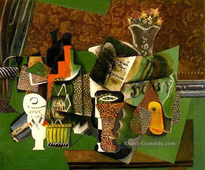 Cartes a jouer verres bouteille rhum Vive la France 1914 kubismus Pablo Picasso Ölgemälde